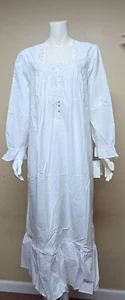 Eileen West White Long Sleeve Lace Detail Long Ruffle Nightgown Women Size L NEW - Picture 1 of 12
