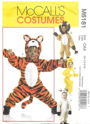 Uncut McCall's Sewing Pattern M6181 Toddlers Animal Costumes Size: 1/2- 1-2-3-4 - Image 1 of 2