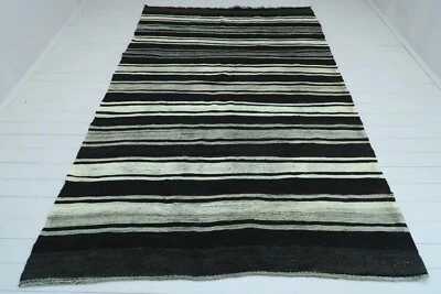 Винтажные турецкие натуральные шерстяные ковры ручной работы этнический пол черный ковер Kilim 80 дюймов x 127 дюймов - Изображение 1 из 4