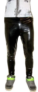 MENS ULTRA SHINY BLACK GLOSSY HORROR WET LOOK MEGGINGS XS - 6XL - Picture 1 of 9