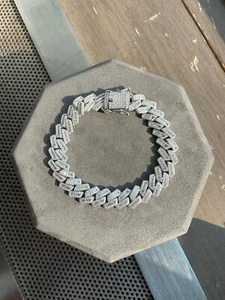 Real 925 Sterling Silver Iced Out Iced CZ Baguette Cuban Link Bracelet 13mm, 9in - Picture 1 of 6