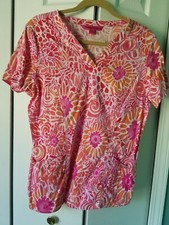 Beyond Scrubs L Pink Print Top