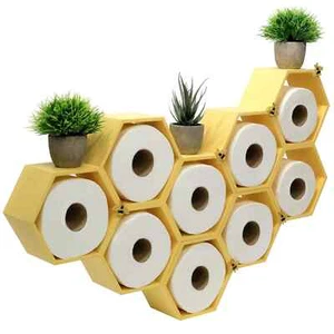 Honeycomb Toilet Paper Holder with Bees - Holds 9 Rolls  Multiple Configurations - Picture 1 of 5
