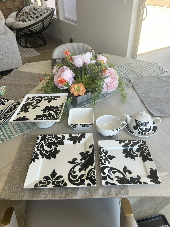 Juego de vajilla platos, tazas, cuencos, juego de té y soporte para pasteles platos de vidrio Foto 1 de 4