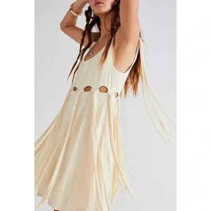 Nuevo con etiquetas Mini Vestido Free People Soleil Flecos Recorte Tanque Fluido Boho Crema Talla XS - Imagen 1 de 15