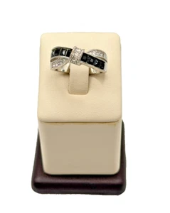 Silver Plated Bow Ring With Black and Clear Imitation Stones Size 10.25 - Picture 1 of 5