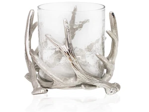 Windlicht Geweih mit Glaseinsatz Glaswindlicht Metall Silber Hirsch D=16cm - Bild 1 von 4