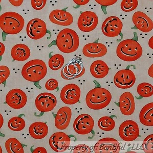 BonEful Fabric FQ Cotton Quilt Orange Pumpkin Halloween Thanksgiving Dot Holiday - Picture 1 of 8