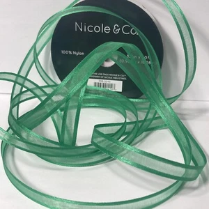 Sheer Organza Ribbon Green with Border 3/8" x 60' Nicole & Co. Nylon (1) Roll - Picture 1 of 15