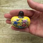 Old Beijing Chinese Cloisonne Snuff Bottle Enamel Painted Flower Bird Landscape