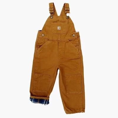 Carhartt Overalls Bibs Pants Kid Boys 3T Brown Duck Canvas Insulated Double Knee - Image 1 of 4