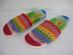 JEFFREY CAMPBELL MULTI COLOR STRIPES KNIT CROCHET SLIDE SANDALS WOMEN'S 38 MINT - Picture 1 of 9