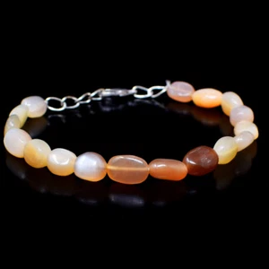 70.00 Cts Natural 7 Inches Long Peach Moonstone Oval Beads Bracelet NK 83E58 - Picture 1 of 2