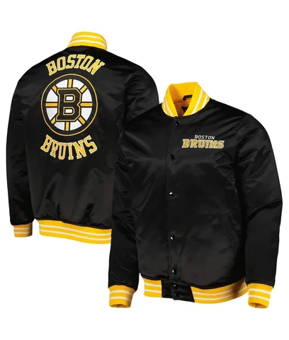 Men's Black Boston Bruins Heavyweight Satin Full-Snap Jacket Cover