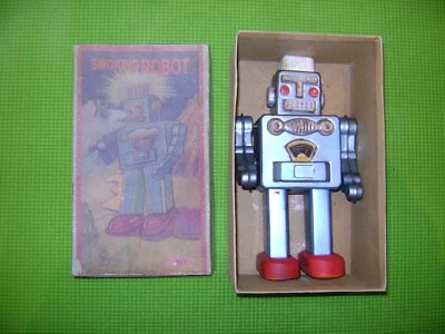 YONEZAWA SMOKING ROBOT MECANIQUE EN BOITE D'ORIGINE-JOUET ANCIEN - Photo 1/4