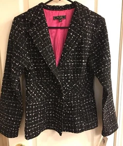 Lily Blazer Coat Women’s Size M Black Pink Fitted Lined USA Preppy Vintage New - Picture 1 of 13