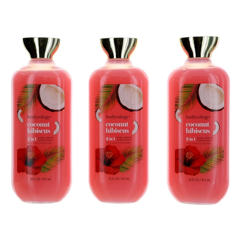 Coconut Hibiscus by Bodycology, 3 Pack 16oz 2 in 1 Body Wash & Bubble Bath Women Foto 1 de 1