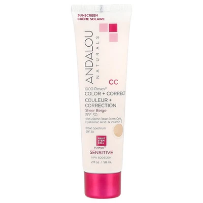 1000 Rosas®, Color + Correcto, Sensible, FPS 30, Beige Transparente, 2 fl oz (58 ml) Foto 1 de 4
