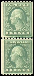 Scott 486 The 1918 1¢ Washington Coil -Washington/Franklin Series MNH Line Pair - Picture 1 of 1