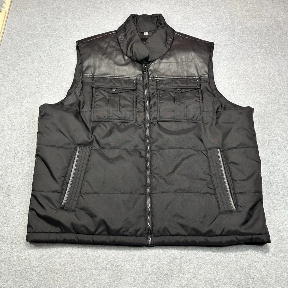 Sean John Puffer Vest Mens 2XL XXL Soft Shell Faux Leather Designer Luxury  - Image 1 of 4