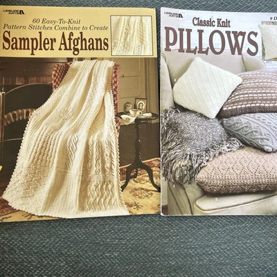 Vtg Lot Of 2 Leisure Arts Sampler Afghans Knit Pillows Books 1990 Knitting - Image 1 of 4