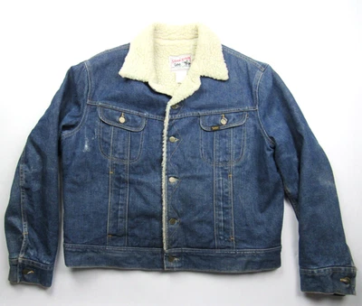 Vtg 1970's Lee Storm Rider Jacket Mens 48L Fleece Lined 70s Denim USA Made Dark - Image 1 of 4