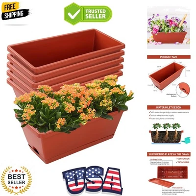 Paquete de 7 macetas rectangulares rojas de 17" con bandejas de drenaje para uso en interiores/exteriores Foto 1 de 4