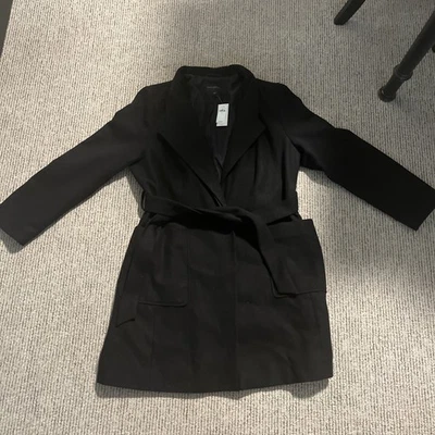 Gabardina larga para mujer Banana Republic negra con cinturón talla XL Foto 1 de 4