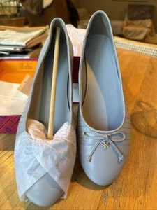 New in box Tory Burch Cap-Toe Quilted Leather BAY GRAY Ballet Sz 10 NIB - Picture 1 of 13