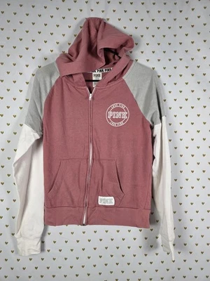 Victorias Secret Pink Full zip sweater jacket coat colorblock hoodie MEDIUM - Image 1 of 4