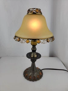 13.5" Retro Amber Beaded Table Side Lamp with Frosted Shade - Picture 1 of 16
