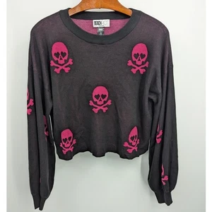 Suéter Beach Riot Y2K Calavera Negro Rosa Corazón Tejido Pullover XL Avril Gótico Grunge - Imagen 1 de 3
