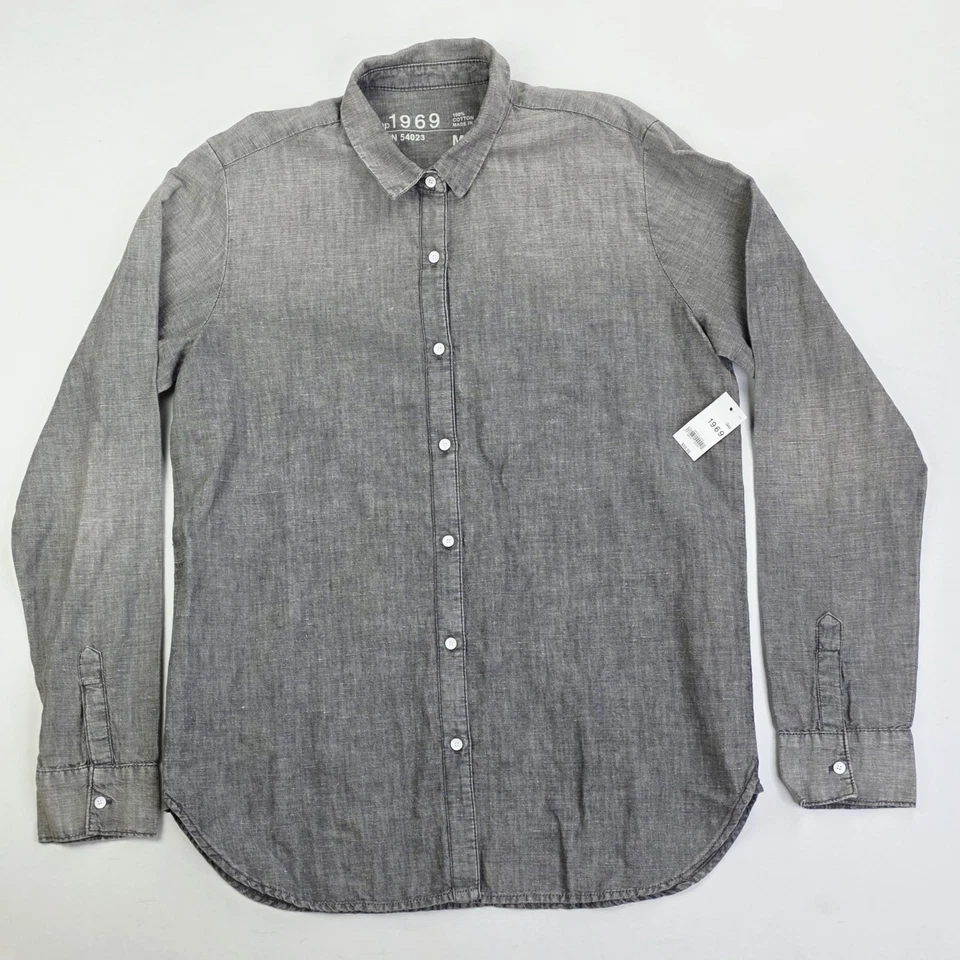 Camisa de mezclilla manga larga Gap 1969 para mujer talla mediana gris mezcla de algodón lino nueva con etiquetas Foto 1 de 4