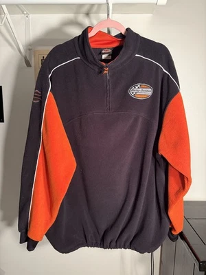 Harley Davidson Sweater Men Large Black Orange Quarter Zip Sweatshirt Great Neck Foto 1 de 3