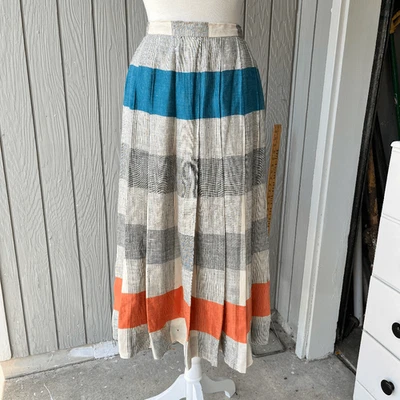 Saia midi plissada de linho xadrez vintage Perry Ellis com bolsos escondidos ajuste médio - Imagem 1 de 4