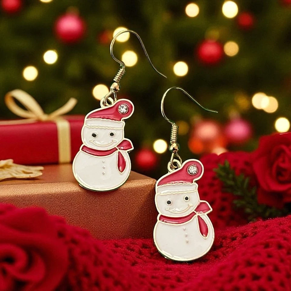 Pendientes colgantes muñeco de nieve de Navidad de acero inoxidable con estrás joyería navideña Foto 1 de 1
