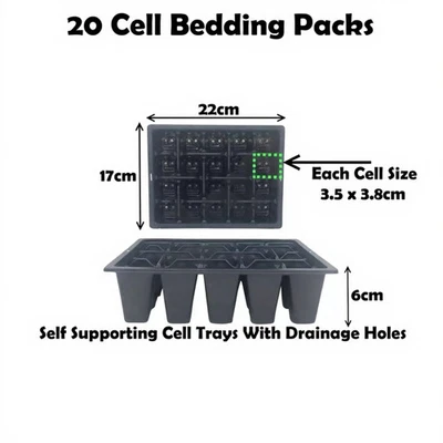20 Cell Multi Tray Garden Bedding Pack Plug Plant Half Size Seed Sowing Trays - Image 1 of 4