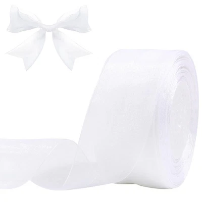White Sheer Organza Ribbon, 2 inch x 50 Yards, Chiffon, Gift Wrap, Wedding - Image 1 of 4