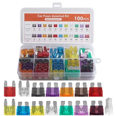 100Pcs Blade Fuse Assortment Kit Fuses Assorted Set Auto Car Motorcycle SUV - Image 1 of 4