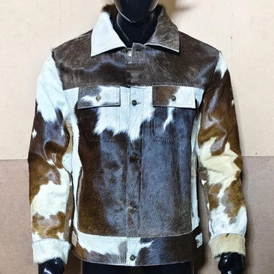 Chaqueta de cuero de vaca occidental para hombre piel de pony genuina con estilo camión Foto 1 de 4
