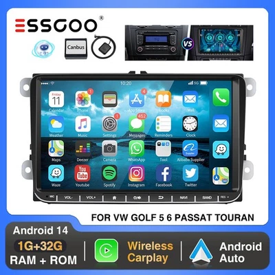 Carplay Android 14 Radio de Coche para Golf 5 6 Passat Jetta Polo Tiguan Touran - Imagen 1 de 4