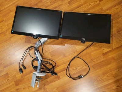 Suporte de braço duplo ajustável Humanscale M8.1 com 2 monitores AOC E2250S-WDN - FUNCIONANDO - Imagem 1 de 4