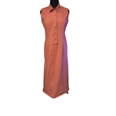 Vestido Camisa Informal Esquina Sin Mangas Maxi Naranja Algodón Botón Bolsillo Frontal Talla 8 Foto 1 de 4