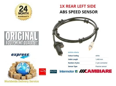 1x Rear Left ABS WHEEL SPEED SENSOR for FIAT DUCATO Chassis 2.8 JTD 2003-2006 - Image 1 of 4