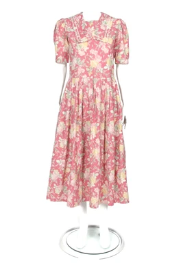 Vestido LAURA ASHLEY De Colección Años 80 Rosa Malva Mariposas Floral Cuello Marinero EE. UU. 6/410 Foto 1 de 4