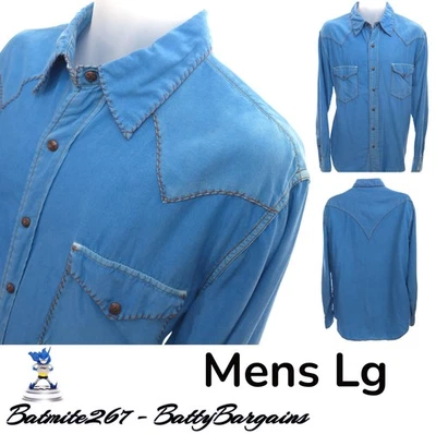 Camisa Ryan Michael Para Hombres L Cian Seda Mezcla de Lino Western Snap ENVÍO GRATUITO Foto 1 de 4