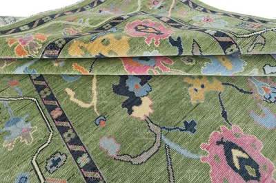 Green Oushak Rugs 5x8 6x9 7x10 8x11 9x12 10x14 12x15 Hand Knotted Oriental Rugs - Image 1 of 4