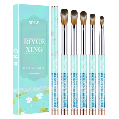 Conjunto de 5 pincéis de unhas de acrílico, tamanho 4/8/12/14/16. Prensa frisada oval para cabelo Kolinsky - Imagem 1 de 4