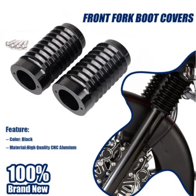 Cubierta deslizante de bota de horquilla delantera negra vaca para Harley FLSTF Softail Fat Boy Touring Foto 1 de 4