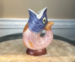 Gurglepot Style Pink and Blue Koi Fish Stoneware Pitcher - Picture 1 of 8